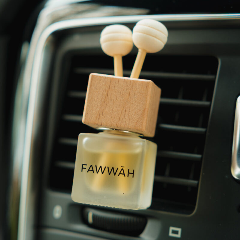 Fragrance car diffuser string setup with packaging in background For him For her Unisex Scented Long Lasting High Quality Made in the UK