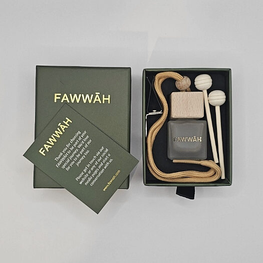 Fragrance car diffuser string setup with packaging in background For him For her Unisex Scented Long Lasting High Quality Made in the UK Maserati BMW Audi Mercedes Porsche Lamborghini Reed Diffuser Perfume Fragrance Stunning Aroma Ambiance Scent Fresh Luxury High Quality Packaging Accessories